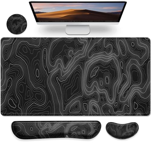 Gimars 4-in-1 XXL Gaming Mauspad mit Gelkissen, Ergonomisches Handballenauflage Tastatur, 800 x 305 mm Mousepad Tischunterlage, Gaming Zubehör Wrist Rest für PC, MacBook, Laptop, Topografische Karte