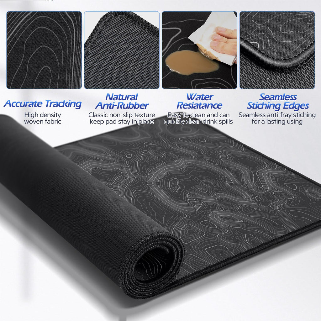 Gimars 4-in-1 XXL Gaming Mauspad mit Gelkissen, Ergonomisches Handballenauflage Tastatur, 800 x 305 mm Mousepad Tischunterlage, Gaming Zubehör Wrist Rest für PC, MacBook, Laptop, Topografische Karte