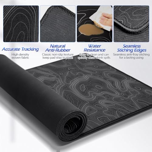 Gimars 4-in-1 XXL Gaming Mauspad mit Gelkissen, Ergonomisches Handballenauflage Tastatur, 800 x 305 mm Mousepad Tischunterlage, Gaming Zubehör Wrist Rest für PC, MacBook, Laptop, Topografische Karte