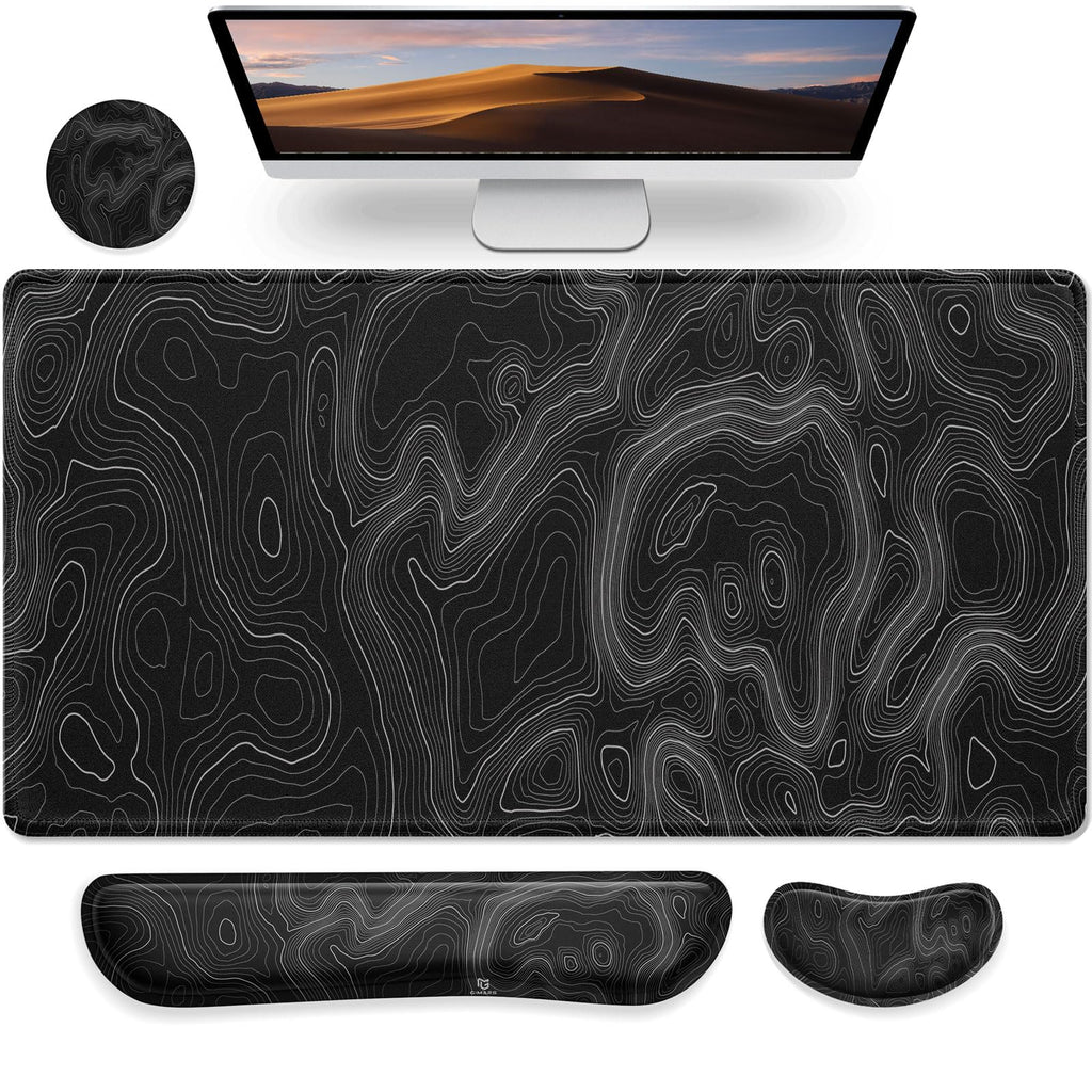 Gimars 4-in-1 XXL Gaming Mauspad mit Gelkissen, Ergonomisches Handballenauflage Tastatur, 800 x 305 mm Mousepad Tischunterlage, Gaming Zubehör Wrist Rest für PC, MacBook, Laptop, Topografische Karte