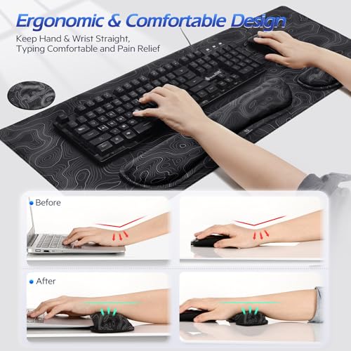 Gimars 4-in-1 XXL Gaming Mauspad mit Gelkissen, Ergonomisches Handballenauflage Tastatur, 800 x 305 mm Mousepad Tischunterlage, Gaming Zubehör Wrist Rest für PC, MacBook, Laptop, Topografische Karte