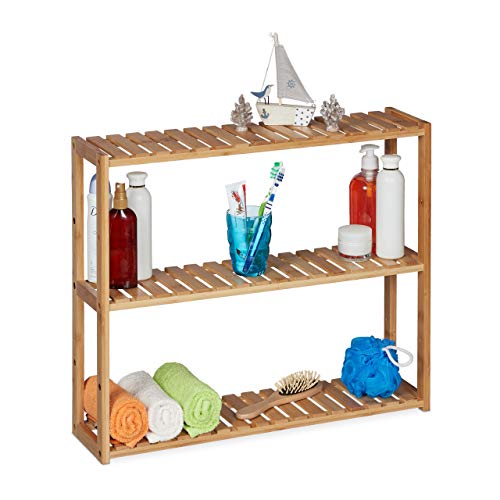 Relaxdays Wandregal Bambus, 3 Ablagen, HBT: 50 x 60 x 15 cm, natur