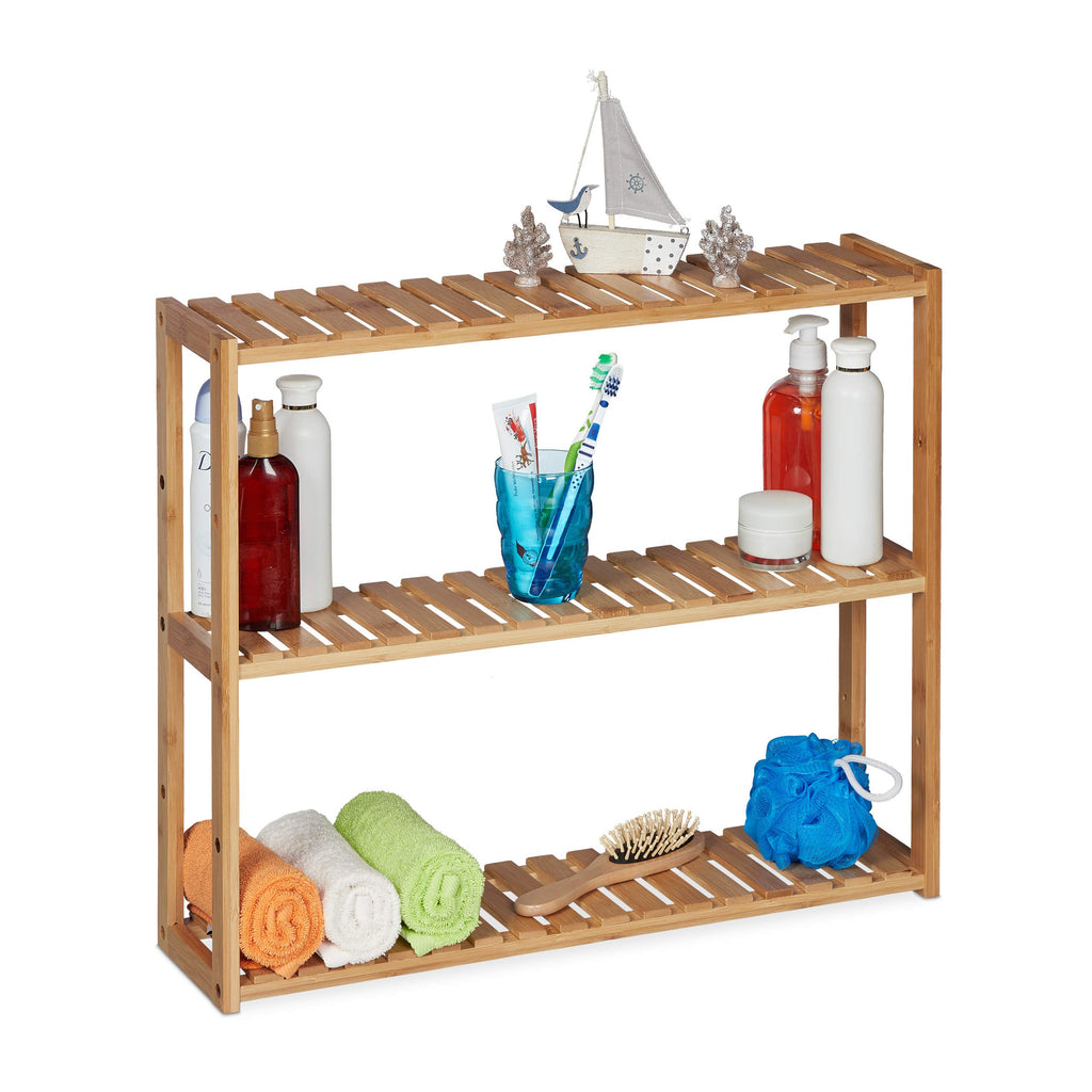 Relaxdays Wandregal Bambus, 3 Ablagen, HBT: 50 x 60 x 15 cm, natur