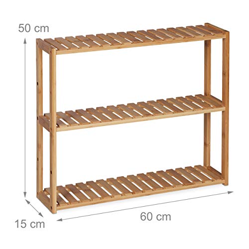 Relaxdays Wandregal Bambus, 3 Ablagen, HBT: 50 x 60 x 15 cm, natur