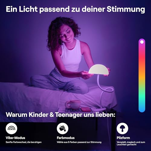 Smallish Shroommate Verstellbare Clip On Bed Light Nachttischlampe, Leselampe für Kinderzimmer, Schreibtisch, Kopfteil des Bettes, LED-Multicolor-Wechsel mit Adapter (Weiß)