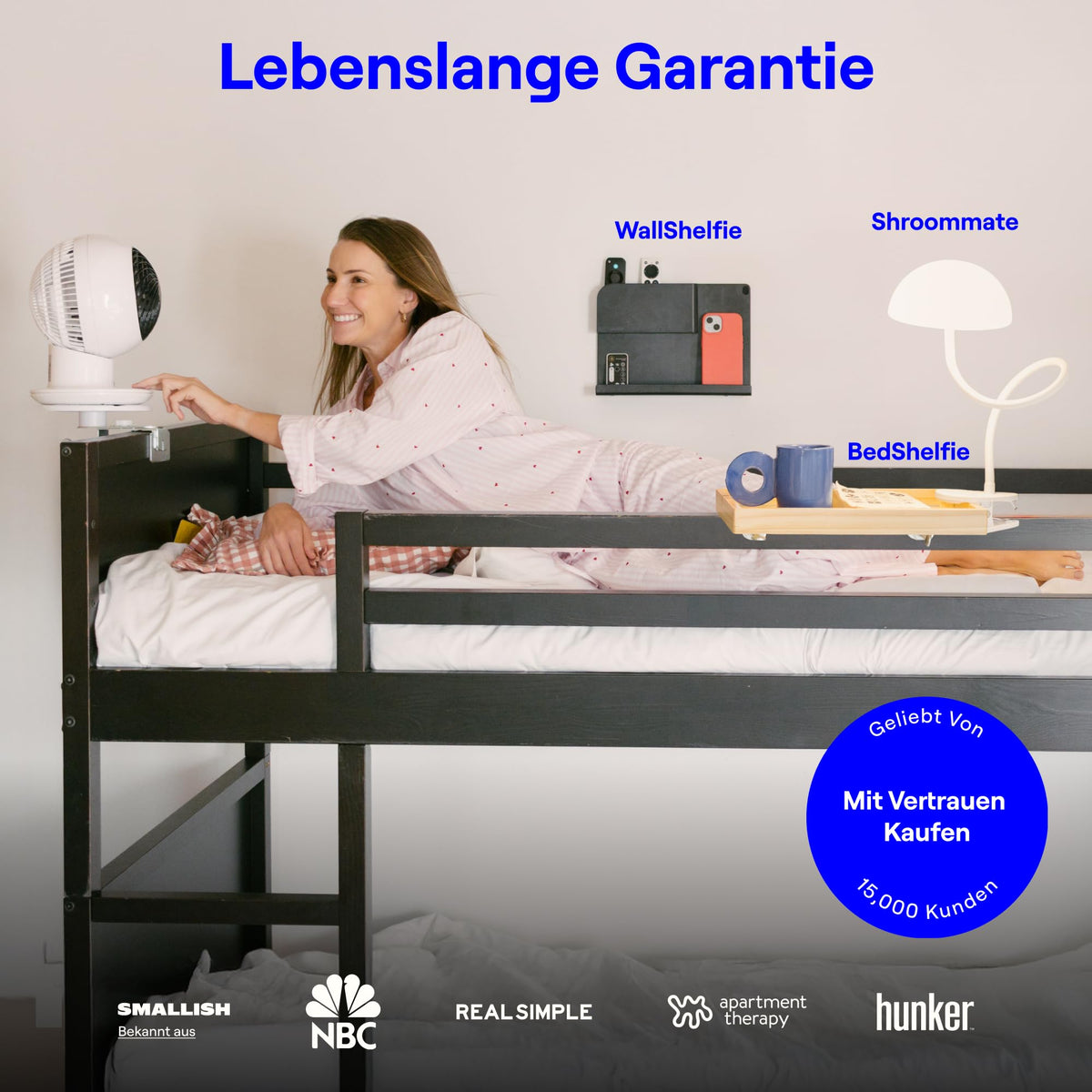 Smallish Shroommate Verstellbare Clip On Bed Light Nachttischlampe, Leselampe für Kinderzimmer, Schreibtisch, Kopfteil des Bettes, LED-Multicolor-Wechsel mit Adapter (Weiß)