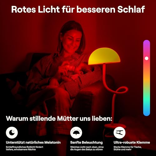 Smallish Shroommate Verstellbare Clip On Bed Light Nachttischlampe, Leselampe für Kinderzimmer, Schreibtisch, Kopfteil des Bettes, LED-Multicolor-Wechsel mit Adapter (Weiß)