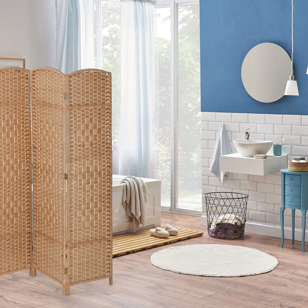 Relaxdays Paravent, 6-teilig, Raumtrenner faltbar, HxB 170x241 cm, Sichtschutz innen, Holz, Papierseil, Trennwand, Natur