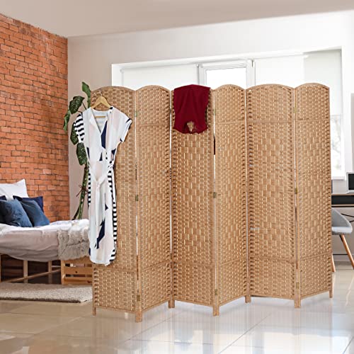 Relaxdays Paravent, 6-teilig, Raumtrenner faltbar, HxB 170x241 cm, Sichtschutz innen, Holz, Papierseil, Trennwand, Natur