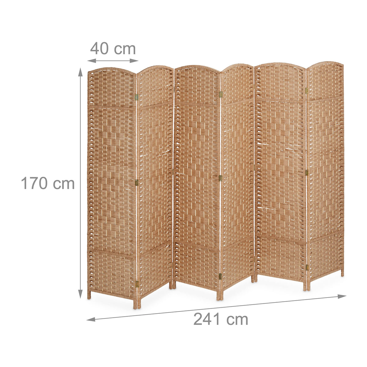 Relaxdays Paravent, 6-teilig, Raumtrenner faltbar, HxB 170x241 cm, Sichtschutz innen, Holz, Papierseil, Trennwand, Natur