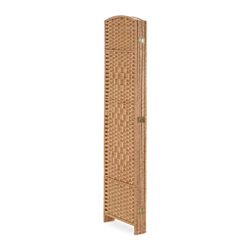 Relaxdays Paravent, 6-teilig, Raumtrenner faltbar, HxB 170x241 cm, Sichtschutz innen, Holz, Papierseil, Trennwand, Natur