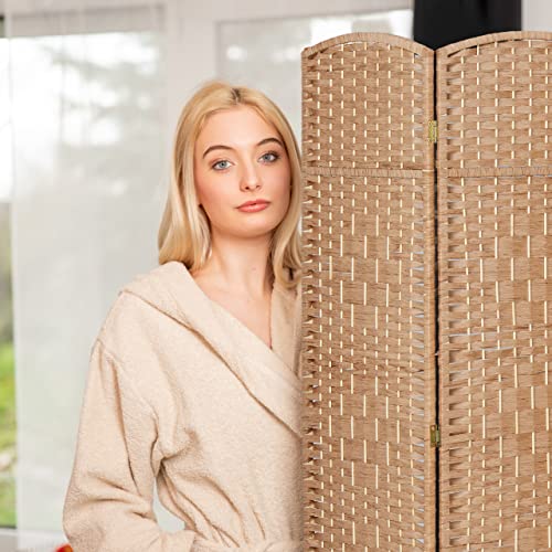 Relaxdays Paravent, 6-teilig, Raumtrenner faltbar, HxB 170x241 cm, Sichtschutz innen, Holz, Papierseil, Trennwand, Natur