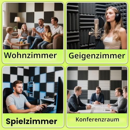 Foneso Akustikschaumstoff, 30x30x5 cm Schalldämmung (6 Stück, Schwarz)