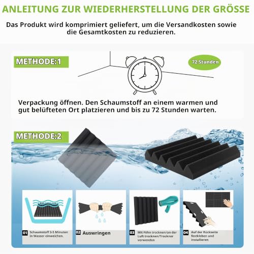 Foneso Akustikschaumstoff, 30x30x5 cm Schalldämmung (6 Stück, Schwarz)