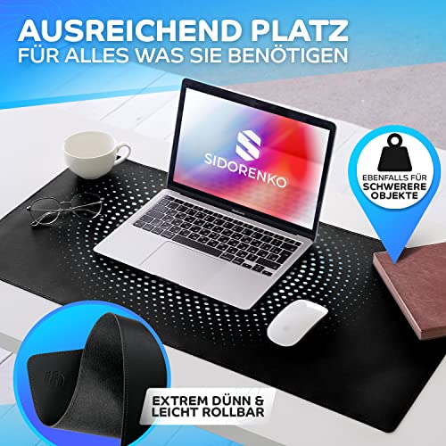 Sidorenko Schreibtischunterlage 80x40cm abwaschbar in schwarz - Tischunterlage aus PU- Leder - Schreibtisch Unterlage für Büro - rutschfeste Desk Mat, Mousepad, Mauspad, Schreibtischmatte groß