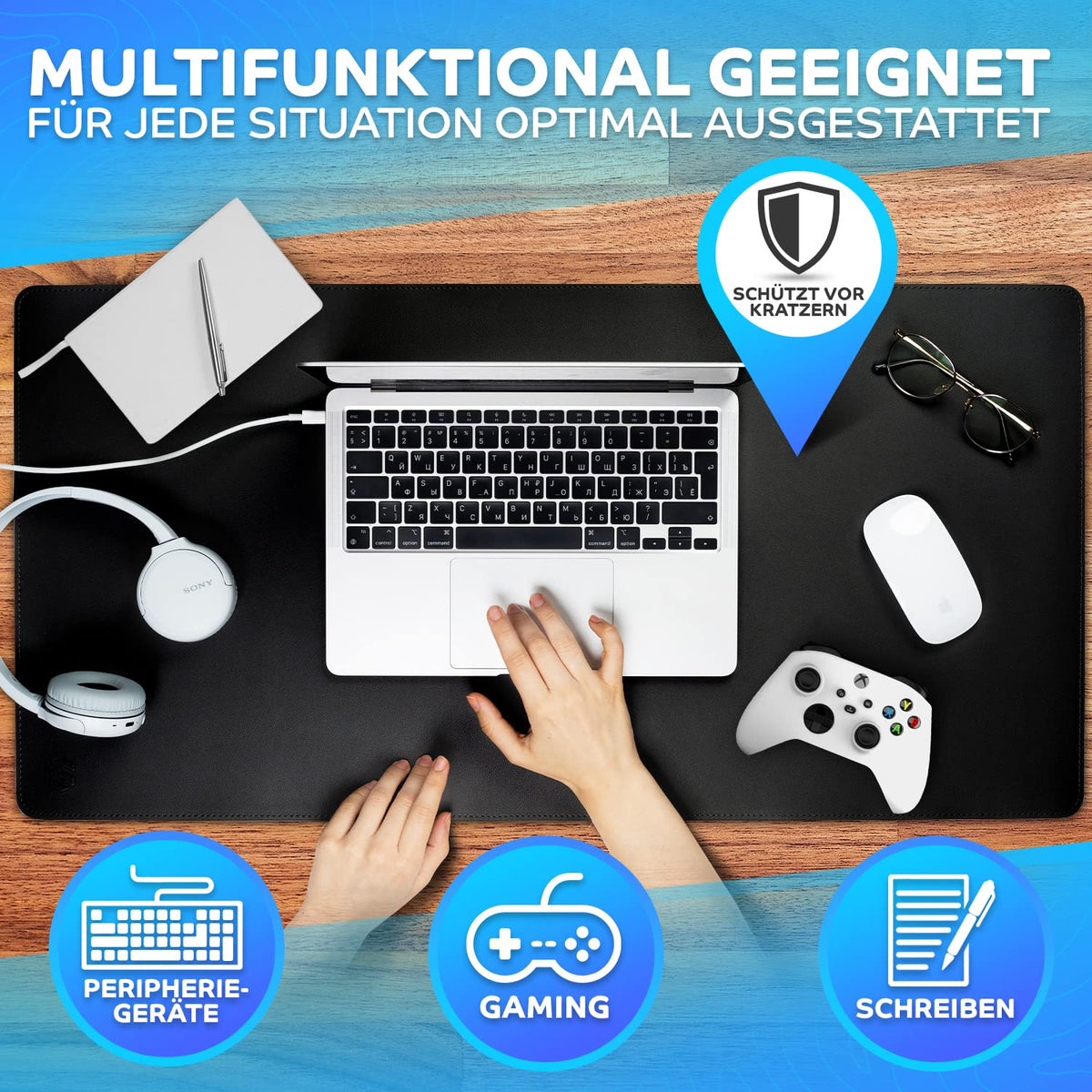 Sidorenko Schreibtischunterlage 80x40cm abwaschbar in schwarz - Tischunterlage aus PU- Leder - Schreibtisch Unterlage für Büro - rutschfeste Desk Mat, Mousepad, Mauspad, Schreibtischmatte groß