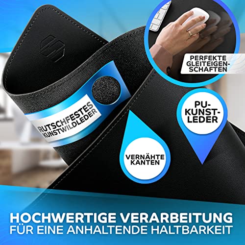 Sidorenko Schreibtischunterlage 80x40cm abwaschbar in schwarz - Tischunterlage aus PU- Leder - Schreibtisch Unterlage für Büro - rutschfeste Desk Mat, Mousepad, Mauspad, Schreibtischmatte groß