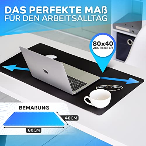 Sidorenko Schreibtischunterlage 80x40cm abwaschbar in schwarz - Tischunterlage aus PU- Leder - Schreibtisch Unterlage für Büro - rutschfeste Desk Mat, Mousepad, Mauspad, Schreibtischmatte groß