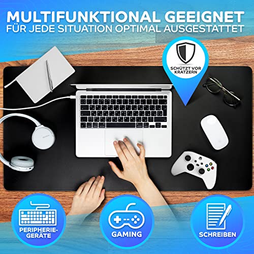 Sidorenko Schreibtischunterlage 80x40cm abwaschbar in schwarz - Tischunterlage aus PU- Leder - Schreibtisch Unterlage für Büro - rutschfeste Desk Mat, Mousepad, Mauspad, Schreibtischmatte groß