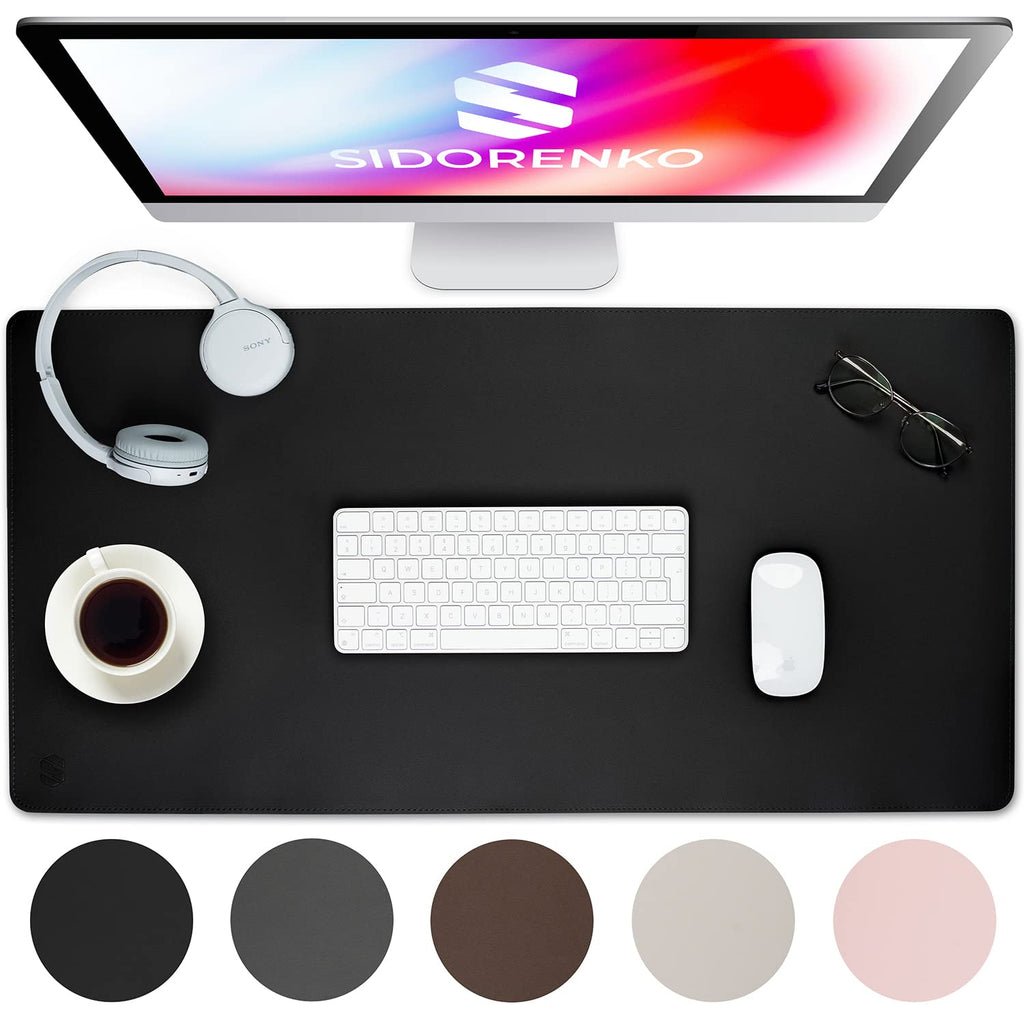 Sidorenko Schreibtischunterlage 80x40cm abwaschbar in schwarz - Tischunterlage aus PU- Leder - Schreibtisch Unterlage für Büro - rutschfeste Desk Mat, Mousepad, Mauspad, Schreibtischmatte groß