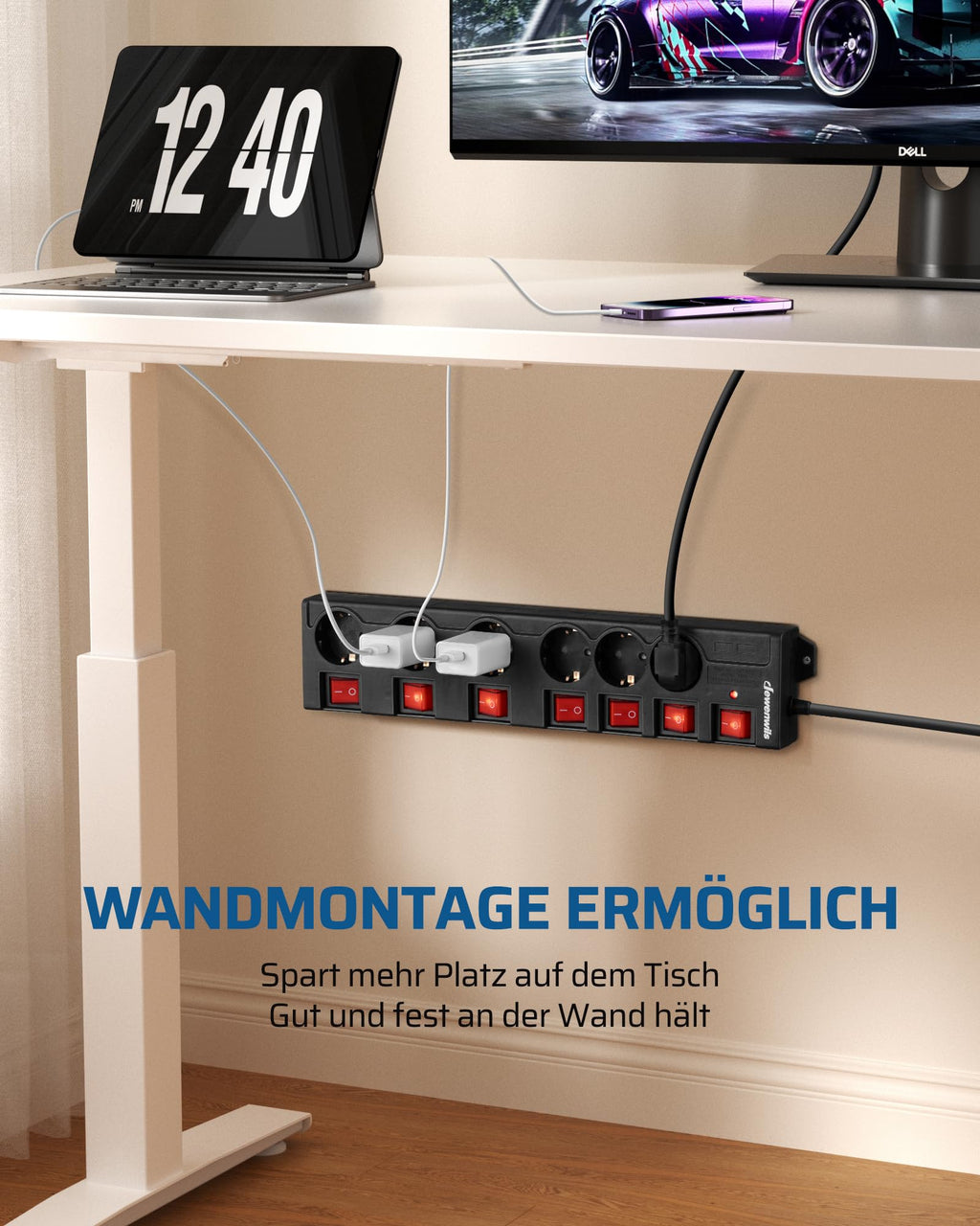 DEWENWILS 6-Fach Steckdosenleiste, einzeln schaltbar, 2 m, Schwarz