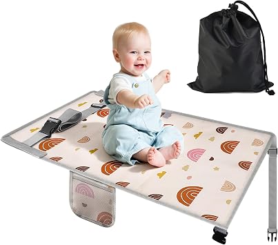 LURICO Flugzeugbett Baby, 76x44.5 cm Flugzeug Sitzverlängerung Kinder Tragbarer Atmungsaktive Reisebet Kinderfußhängematte Für Flugreisen Verlängerung Sitz zum Schlafen, Auto, Flüge (beige)