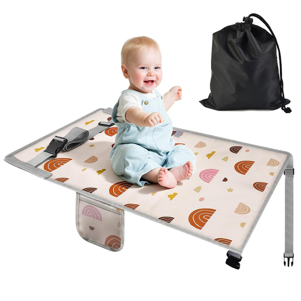 LURICO Flugzeugbett Baby, 76x44.5 cm Flugzeug Sitzverlängerung Kinder Tragbarer Atmungsaktive Reisebet Kinderfußhängematte Für Flugreisen Verlängerung Sitz zum Schlafen, Auto, Flüge (beige)