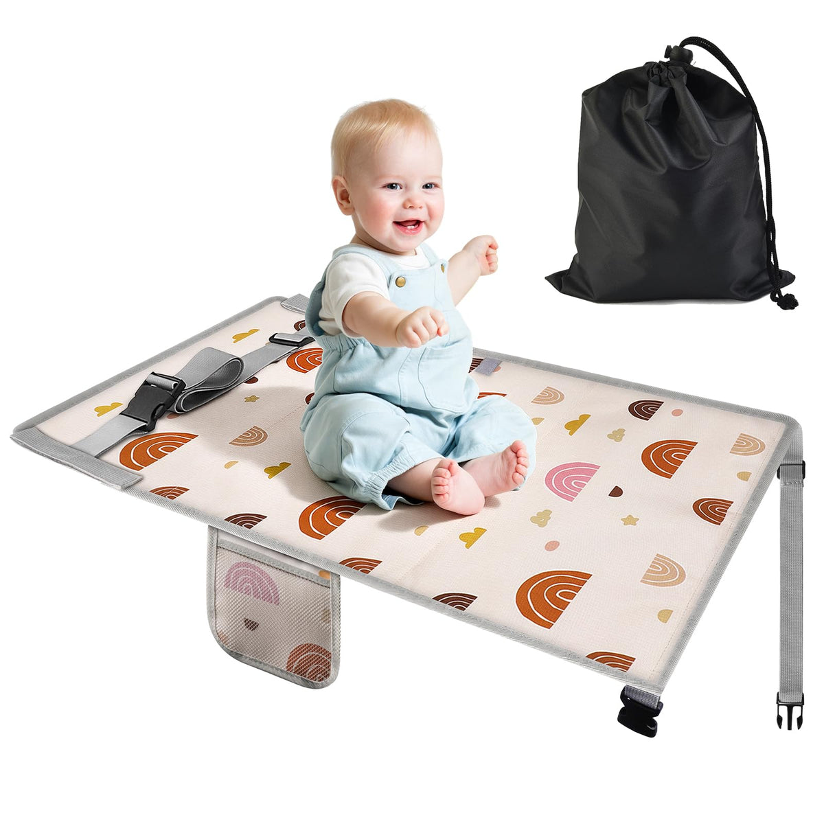 LURICO Flugzeugbett Baby, 76x44.5 cm Flugzeug Sitzverlängerung Kinder Tragbarer Atmungsaktive Reisebet Kinderfußhängematte Für Flugreisen Verlängerung Sitz zum Schlafen, Auto, Flüge (beige)