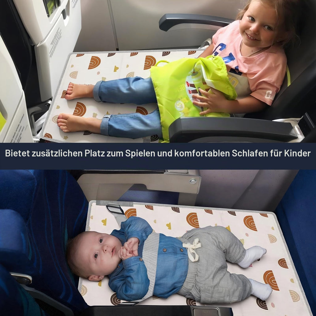 LURICO Flugzeugbett Baby, 76x44.5 cm Flugzeug Sitzverlängerung Kinder Tragbarer Atmungsaktive Reisebet Kinderfußhängematte Für Flugreisen Verlängerung Sitz zum Schlafen, Auto, Flüge (beige)