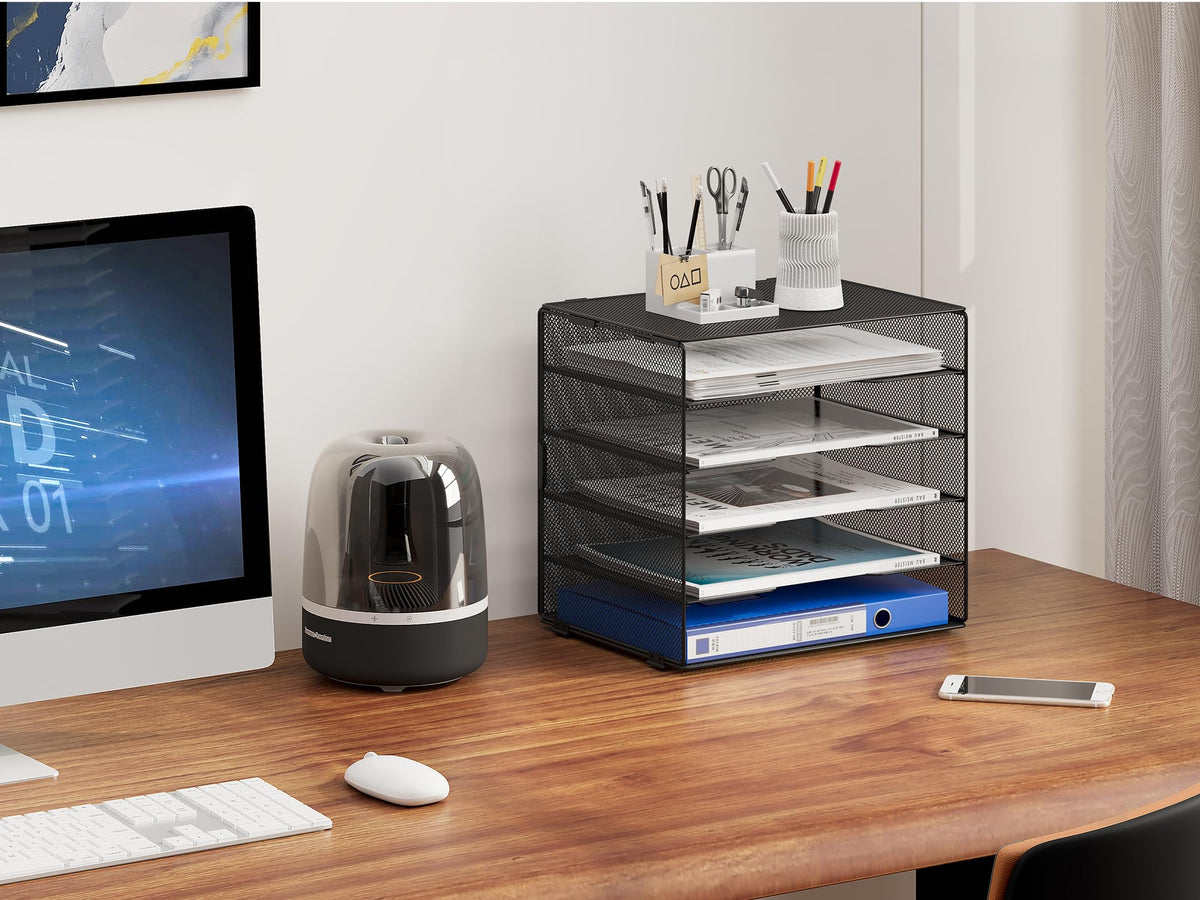EasyPAG 5 Fächer A4 Metall Büro Schreibtisch Organizer Dokumentenhalter Aktenablage Zeitschriftenhalter Briefablage Papier Magazin Organisator,Schwarz