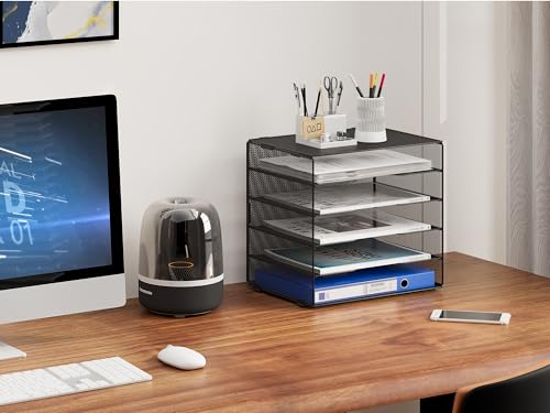 EasyPAG 5 Fächer A4 Metall Büro Schreibtisch Organizer Dokumentenhalter Aktenablage Zeitschriftenhalter Briefablage Papier Magazin Organisator,Schwarz