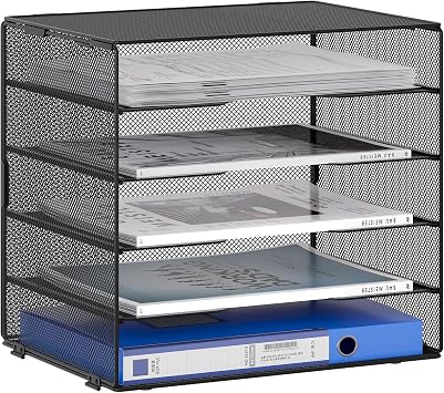 EasyPAG 5 Fächer A4 Metall Büro Schreibtisch Organizer Dokumentenhalter Aktenablage Zeitschriftenhalter Briefablage Papier Magazin Organisator,Schwarz