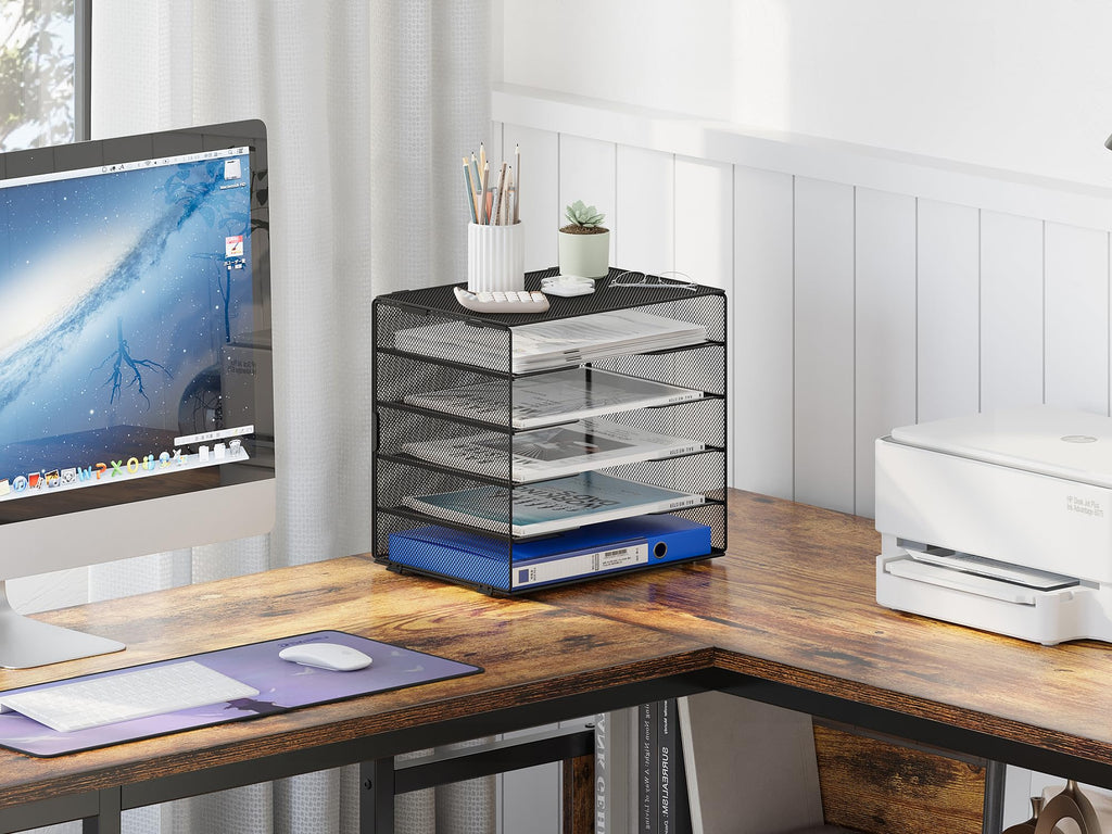 EasyPAG 5 Fächer A4 Metall Büro Schreibtisch Organizer Dokumentenhalter Aktenablage Zeitschriftenhalter Briefablage Papier Magazin Organisator,Schwarz