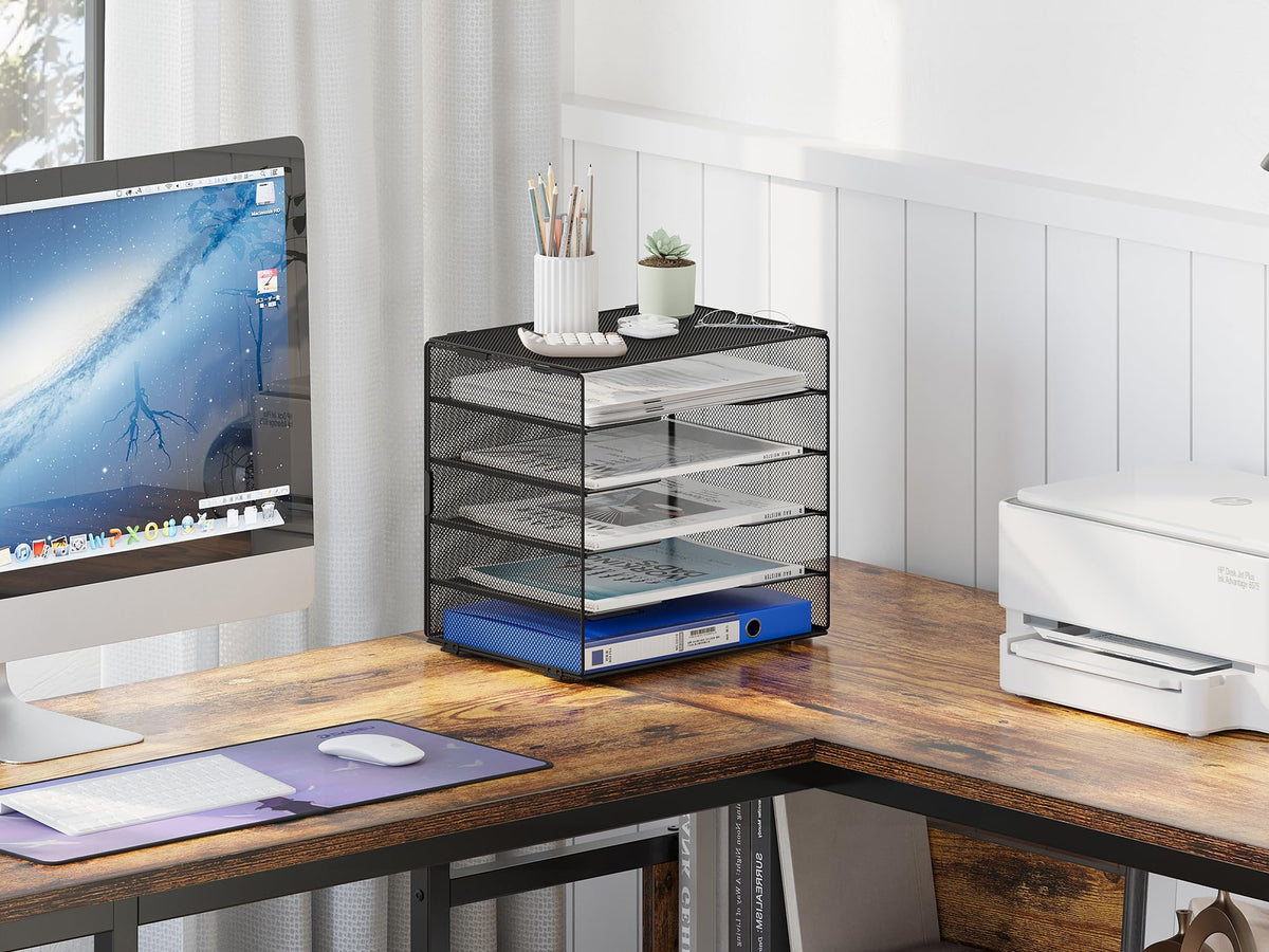 EasyPAG 5 Fächer A4 Metall Büro Schreibtisch Organizer Dokumentenhalter Aktenablage Zeitschriftenhalter Briefablage Papier Magazin Organisator,Schwarz