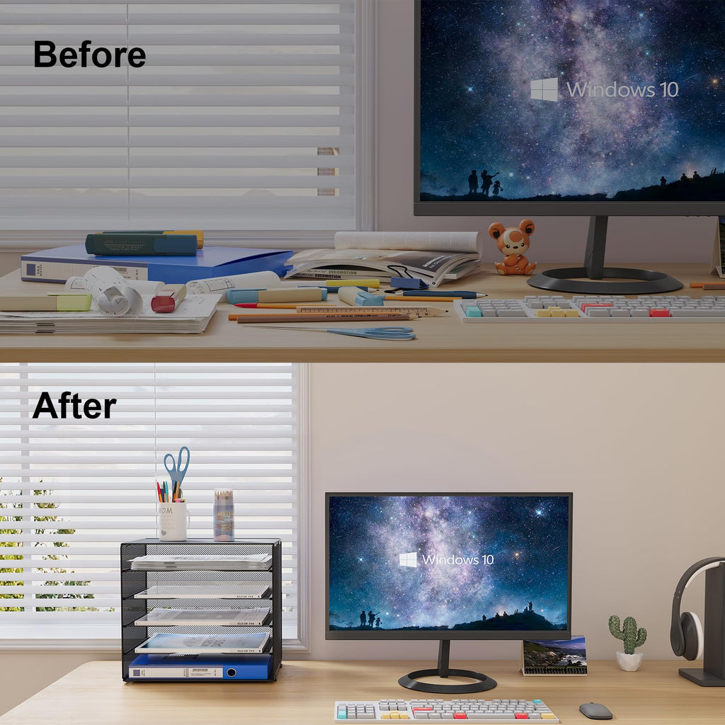 EasyPAG 5 Fächer A4 Metall Büro Schreibtisch Organizer Dokumentenhalter Aktenablage Zeitschriftenhalter Briefablage Papier Magazin Organisator,Schwarz