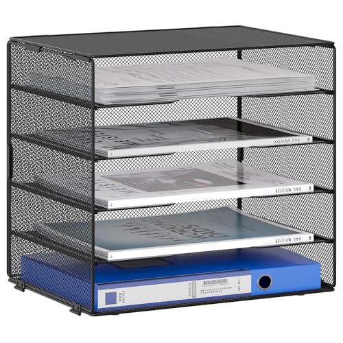 EasyPAG 5 Fächer A4 Metall Büro Schreibtisch Organizer Dokumentenhalter Aktenablage Zeitschriftenhalter Briefablage Papier Magazin Organisator,Schwarz