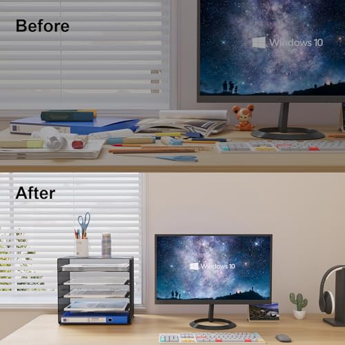 EasyPAG 5 Fächer A4 Metall Büro Schreibtisch Organizer Dokumentenhalter Aktenablage Zeitschriftenhalter Briefablage Papier Magazin Organisator,Schwarz