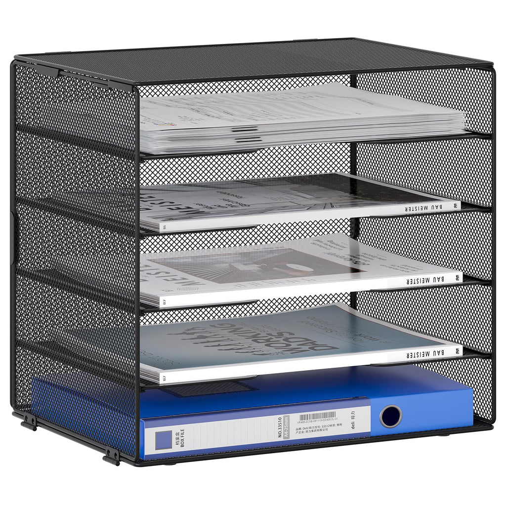 EasyPAG 5 Fächer A4 Metall Büro Schreibtisch Organizer Dokumentenhalter Aktenablage Zeitschriftenhalter Briefablage Papier Magazin Organisator,Schwarz