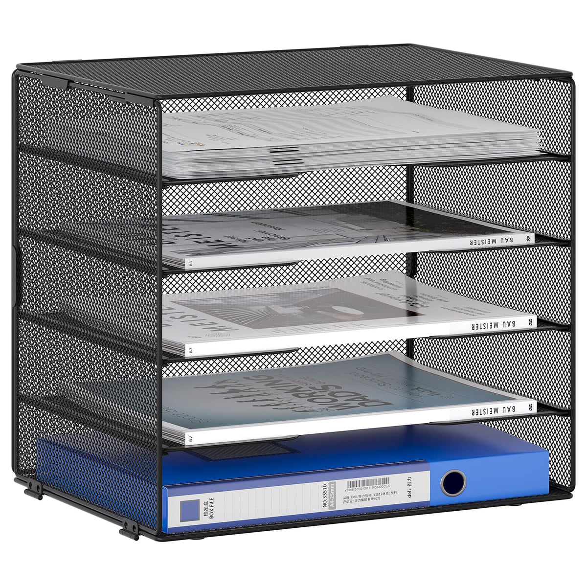 EasyPAG 5 Fächer A4 Metall Büro Schreibtisch Organizer Dokumentenhalter Aktenablage Zeitschriftenhalter Briefablage Papier Magazin Organisator,Schwarz