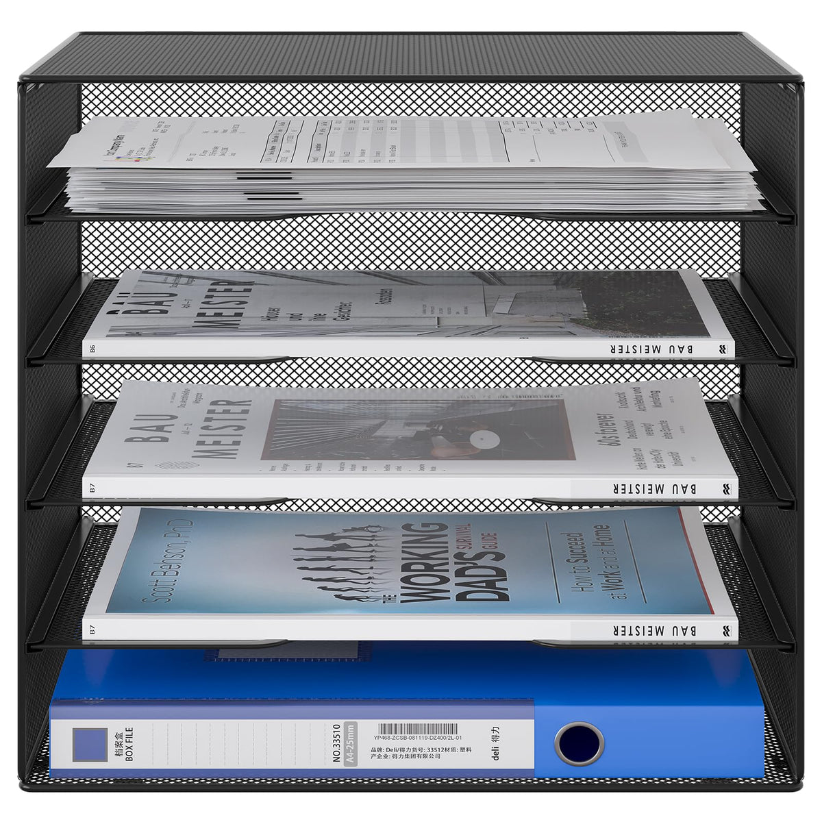 EasyPAG 5 Fächer A4 Metall Büro Schreibtisch Organizer Dokumentenhalter Aktenablage Zeitschriftenhalter Briefablage Papier Magazin Organisator,Schwarz