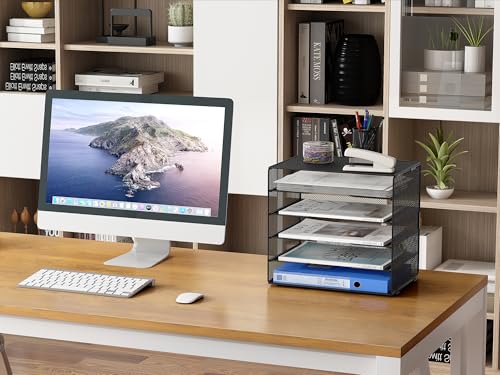 EasyPAG 5 Fächer A4 Metall Büro Schreibtisch Organizer Dokumentenhalter Aktenablage Zeitschriftenhalter Briefablage Papier Magazin Organisator,Schwarz