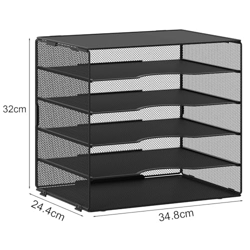 EasyPAG 5 Fächer A4 Metall Büro Schreibtisch Organizer Dokumentenhalter Aktenablage Zeitschriftenhalter Briefablage Papier Magazin Organisator,Schwarz