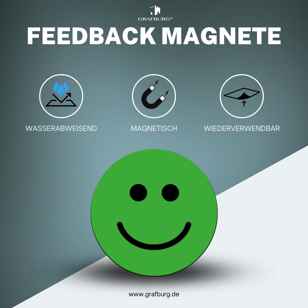 90 Feedback Magnete im Set (Durchmesser 2,5cm): 30 fröhliche grüne, 30 neutrale gelbe & 30 traurige rote Gesichter – Ideal für kreative Kommunikation in Schule, Job & Alltag (25mm)