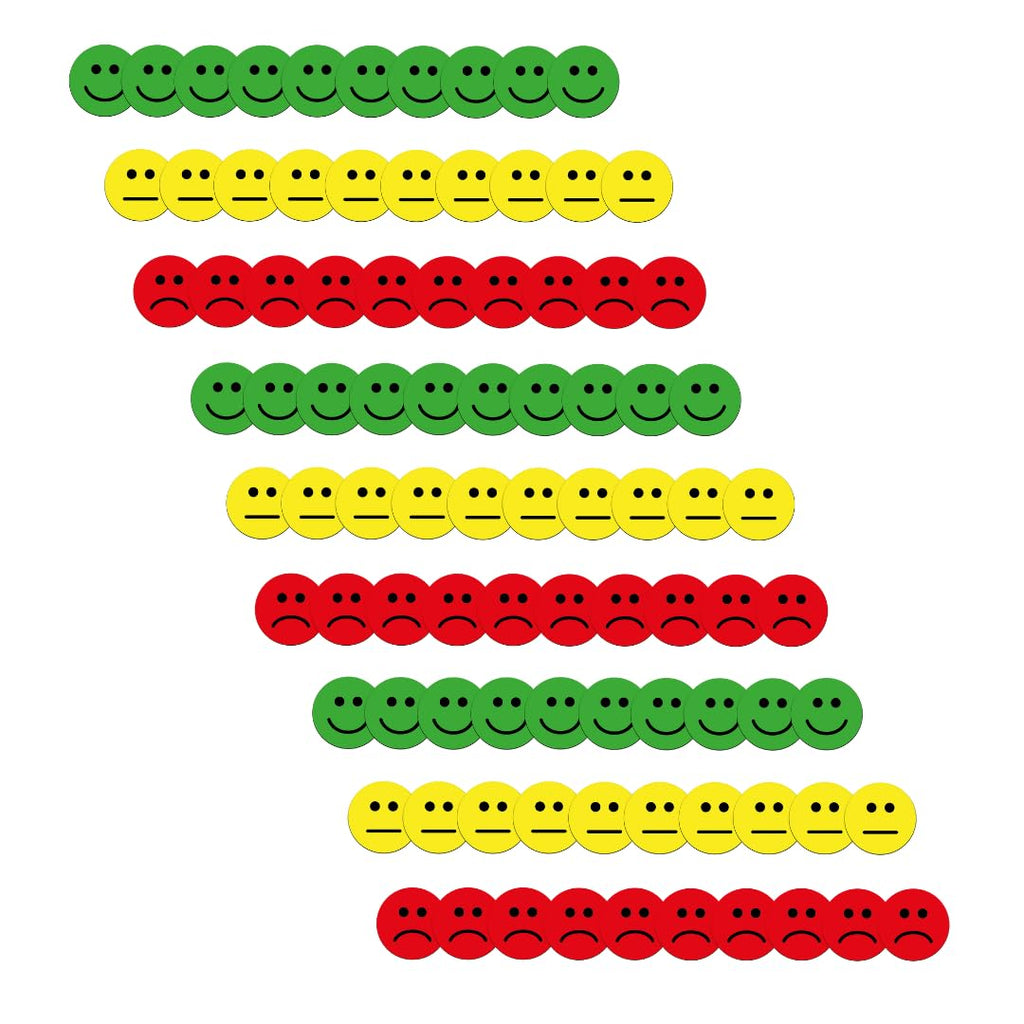 90 Feedback Magnete im Set (Durchmesser 2,5cm): 30 fröhliche grüne, 30 neutrale gelbe & 30 traurige rote Gesichter – Ideal für kreative Kommunikation in Schule, Job & Alltag (25mm)