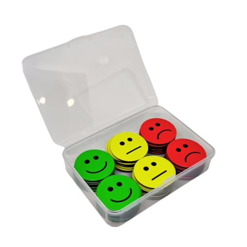 90 Feedback Magnete im Set (Durchmesser 2,5cm): 30 fröhliche grüne, 30 neutrale gelbe & 30 traurige rote Gesichter – Ideal für kreative Kommunikation in Schule, Job & Alltag (25mm)