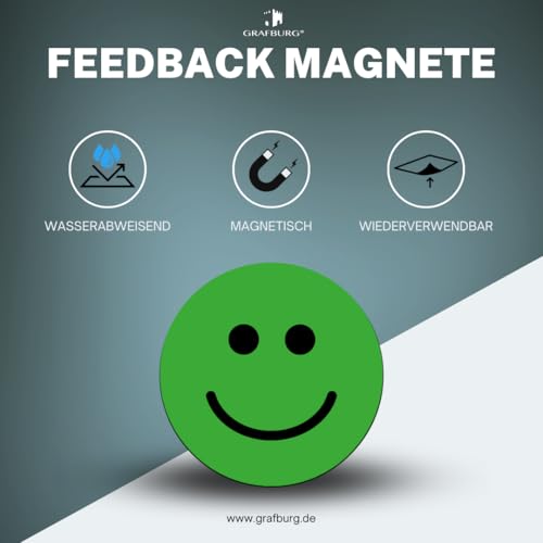 90 Feedback Magnete im Set (Durchmesser 2,5cm): 30 fröhliche grüne, 30 neutrale gelbe & 30 traurige rote Gesichter – Ideal für kreative Kommunikation in Schule, Job & Alltag (25mm)