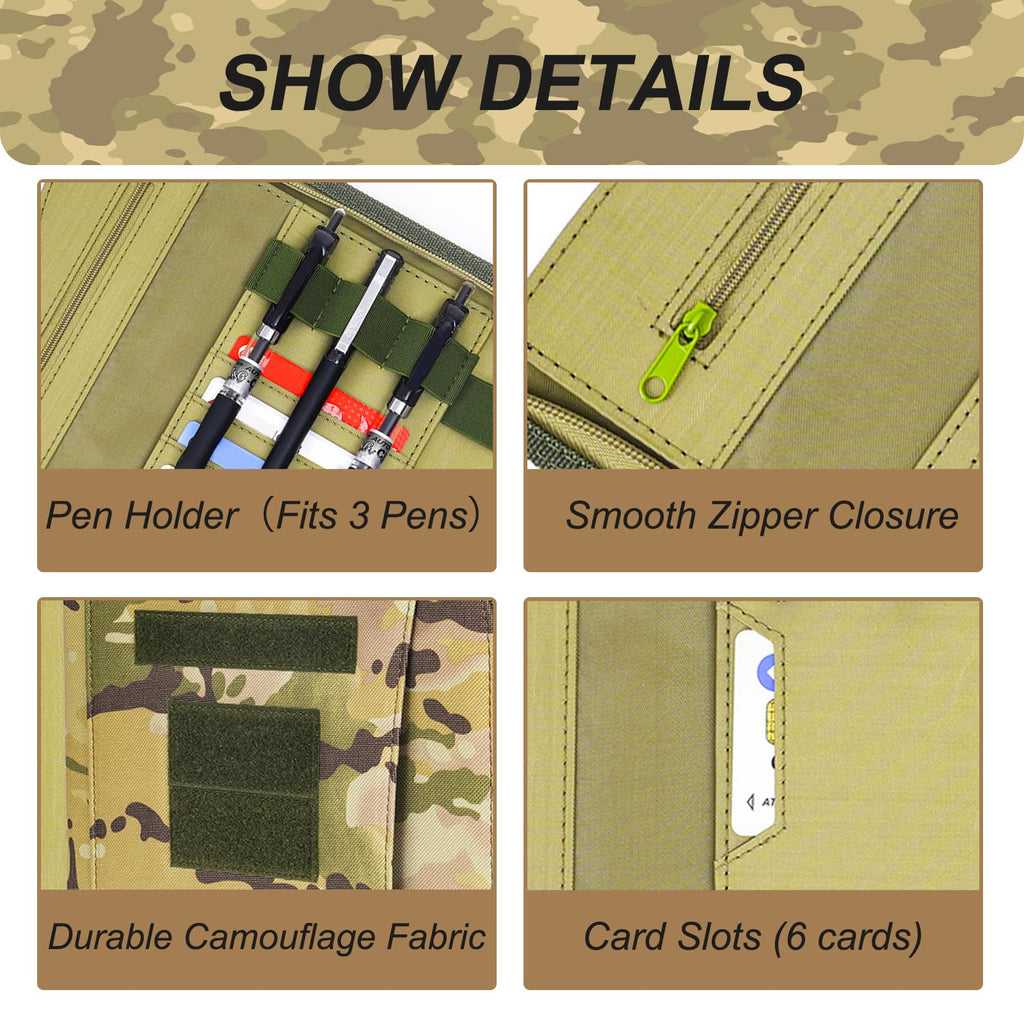 Army OCP Militär-Notizbuchordner mit Reißverschluss, Padfolio-Organizer und taktischer Notizbuchhülle für A4-Ordner, großer OCP-Ordner, Planer für Herren, taktischer Ordner, Organizer, Militärordner
