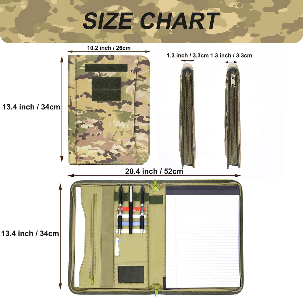 Army OCP Militär-Notizbuchordner mit Reißverschluss, Padfolio-Organizer und taktischer Notizbuchhülle für A4-Ordner, großer OCP-Ordner, Planer für Herren, taktischer Ordner, Organizer, Militärordner