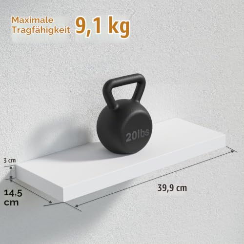 RICHER HOUSE Wandregal Weiß 40 cm, 4er-Set Schweberegal aus MDF Holz