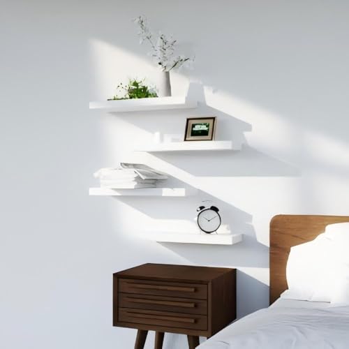 RICHER HOUSE Wandregal Weiß 40 cm, 4er-Set Schweberegal aus MDF Holz